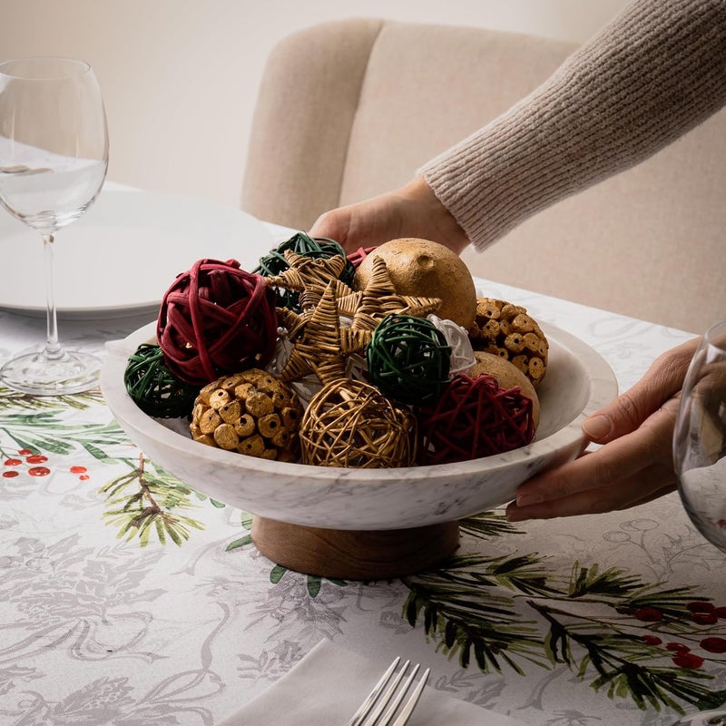 Cork & Mill Marble Decorative Bowl for Home Decor - Handcrafted Natural Stone with Acacia Wood Pedestal - Versatile 11" Catch All for Entryway, Kitchen Fruit Bowl, Potpourri, Dining Table Centerpiece - Image 4